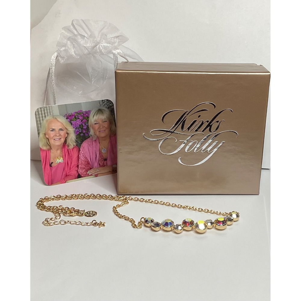 Kirks Folly Necklace "Crystal Wishes" Goldtone Aboralis AB, 14" Drop 3" Extender
